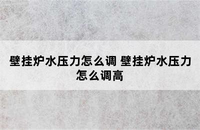 壁挂炉水压力怎么调 壁挂炉水压力怎么调高